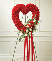 Red & White Standing Open Heart - Red Carnations - White Roses