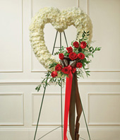 Red & White Standing Open Heart - White Carnations - Red Roses