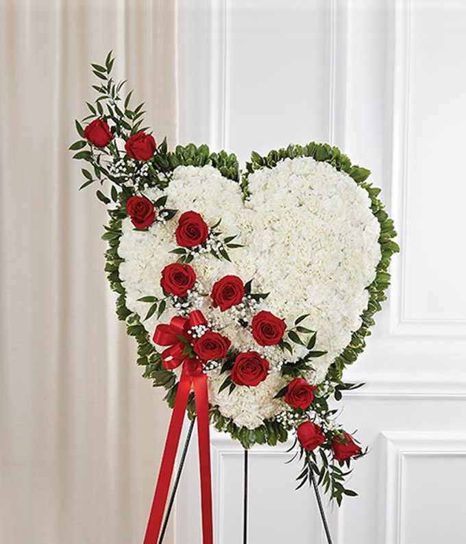 Solid White Standing Heart With Red Rose Break 